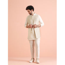 KISAH Off White Woven Design Kurta with Jacket & Trouser (Set of 3)