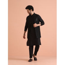 KISAH Black Cotton Blend Solid Kurta with Jacket & Trouser (Set of 3)