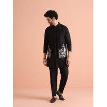 KISAH Black Cotton Blend Woven Design Kurta with Jacket & Trouser (Set of 3)