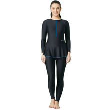 Veloz Poly Spandex Women Swim Wear Swim Frock- Full Length Contrast Ykk Zipper At The Front - Black
