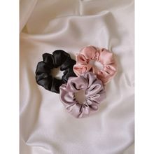 Mueras Scrunchies Solid French Lavender, Rosegold and Black (Pack of 3)