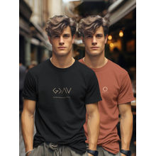 BULLMER Black & Brick Printed Cotton Blend Crew Neck Half Sleeve T-Shirts (Pack of 2)