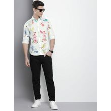 The Indian Garage Co Men Slim Fit Floral Printed Full Sleeves Cutaway Collar Party Wear Shirt - White