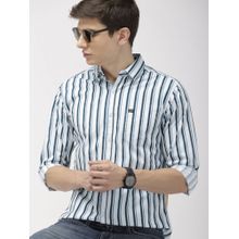 The Indian Garage Co Men Slim Fit Multi Striped Full Sleeves Cutaway Collar Casual Shirt - White