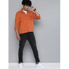 The Indian Garage Co Men Slim Fit Solid Full Sleeves Cutaway Collar Casual Over Shirt - Orange