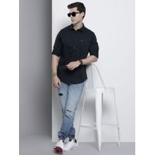 The Indian Garage Co Men Slim Fit Solid Full Sleeves Spread Collar Casual Shirt - Navy Blue