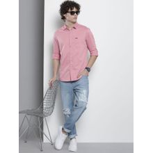 The Indian Garage Co Men Slim Fit Solid Full Sleeves Spread Collar Casual Shirt - Pink