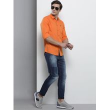 The Indian Garage Co Men Slim Fit Solid Full Sleeves Spread Collar Casual Shirt - Orange