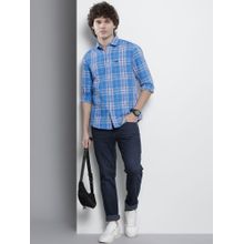 The Indian Garage Co Men Regular Fit Checkered Full Sleeves Cutaway Collar Casual Shirt - Blue