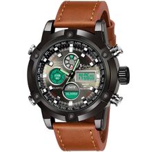 Sylvi New Classic Designer Brown Genuine Leather Analog-Digital Watch - For Mens (3022-Brown)