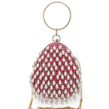 Anekaant Dangle Fuchsia and Off White Satin Pearl Embellished Clutch