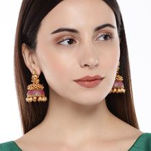 Accessher Gold-Toned & Pink Dome Shaped Jhumkas