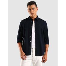 Tommy Hilfiger Solid Slim Fit Cotton Navy Blue Casual Shirt