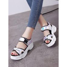 Shoetopia Velcro Style Silver Sandal for Women & Girls