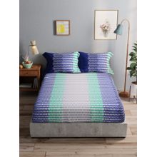 BIANCA 100% Pure Cotton Double Bedsheet With 2 Pillow Covers -3pc-set Geometric-Blue-Multi