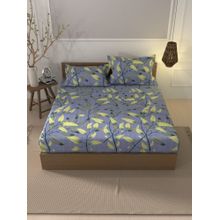 BIANCA 100% Natural Cotton Xl King Fitted Bedsheet With Elastic Edges -3pc-set -Blue-Multi