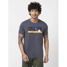 Spykar Men Slate Grey Blended Slim Fit Half Sleeve Round Neck Printed T-shirt