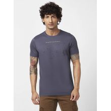 Spykar Men Slate Grey Blended Slim Fit Half Sleeve Round Neck Printed T-shirt