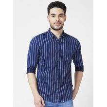 Spykar Men Indigo Cotton Slim Fit Full Sleeve Striped Shirt