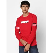 Spykar Men True Red Slim Fit Full Sleeve Round Neck Printed Casual Sweatshirt