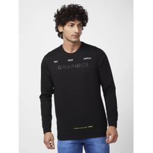 Spykar Men Black Slim Fit Full Sleeve Round Neck Typograph Sweatshirt
