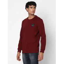 Spykar Men Maroon Slim Fit Full Sleeve Round Neck Plain Casual Sweatshirt