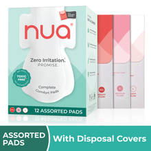 Nua Complete Comfort Assorted Sanitary Pads - Pack of 12 with Disposal Covers