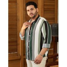 Instafab Plus Men's Jungle Green and Cream White Multitrack-Striped Shirt