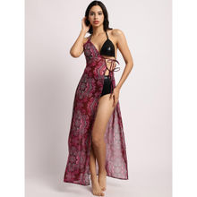 Erotissch Women Purple Ethnic Motifs Printed Semi Sheer Maxi Swimwear Cover Up Dress