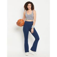 Clovia Comfort-Fit High Rise Flared Yoga Pants In Navy