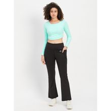 Clovia Ribbed Style Crop Top & High Rise Flared Yoga Pants (Set of 2)