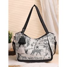 Anekaant Jungle Black & Off White Toile Cotton Jacquard Tote Bag