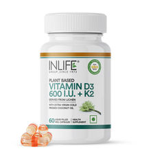 INLIFE Plant Based Vitamin D3 600IU K2 Supplement from Lichen Source