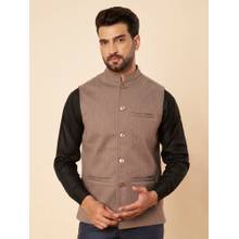 Zamour Brown Men Wool Blend Mandarin Neck Nehru Jacket