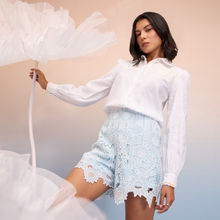 RSVP by Nykaa Fashion Blue and White Straight Fit High Waist Lace Shorts