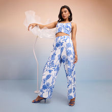 RSVP by Nykaa Fashion Blue and White Printed Scoop Neck Linen Crop Top