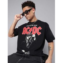 Free Authority Black ACDC Graphic Printed Oversized T-Shirt for Men