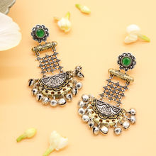 Teejh Geometric Green Dual Tone Earrings