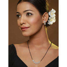 Aatmana Gold-Plated Black Beaded & American Diamond-Studded Mangalsutra with Earrings