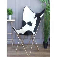 CasaGold Genuine Leather Hair On Butterfly Chair Black