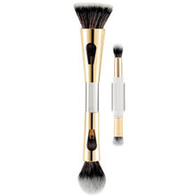 FYOLI 4 in 1 Travel Brush with Foundation Brush, Powder Brush, Eyeshadow Blending Brush, Concealer and Highlighter Brush