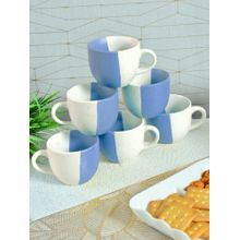 FABINALIV Blue Striped Handcrafted Ceramics Matte Cups (Pack of 6)