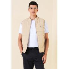 Allen Solly Men Beige Solid Quilted Sleeveless Jacket