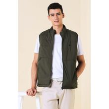 Allen Solly Men Olive Solid Quilted Sleeveless Jacket
