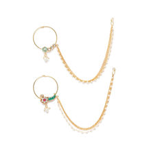 Zaveri Pearls Combo Of 2 Enamelling & Kundan With Chain Link Bridal Hoop Nose Ring (ZPFK9589)