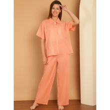 Kanvin Orange Shirt Collar Pure Cotton Night Suit (Set of 2)