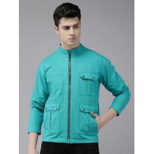 Voxati Men Turquoise High Neck Denim Jacket