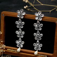 Teejh Aathavi Floral Polki Silver Oxidized Earrings for Women