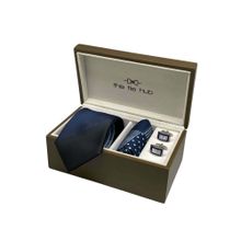 The Tie Hub Men Navy Blue Necktie with Pocket Square and Cufflinks Gift Set