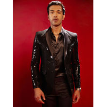 Vastramay Mens Black Embellished/Sequined Viscose Blazer